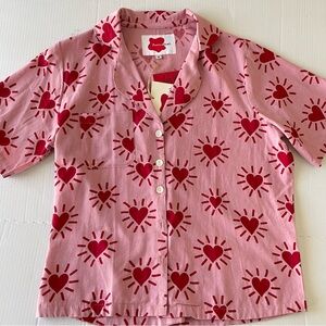 Periodical Love Shine Pink Short Sleeve Shirt Button Down 100% Cotton